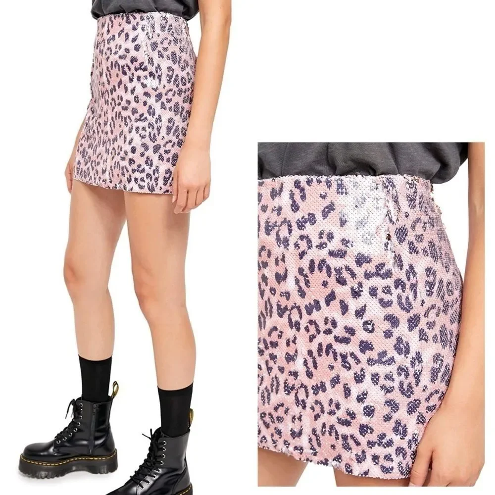 Free People Skinny Sequin Back-zip Mini Skirt TEDO
